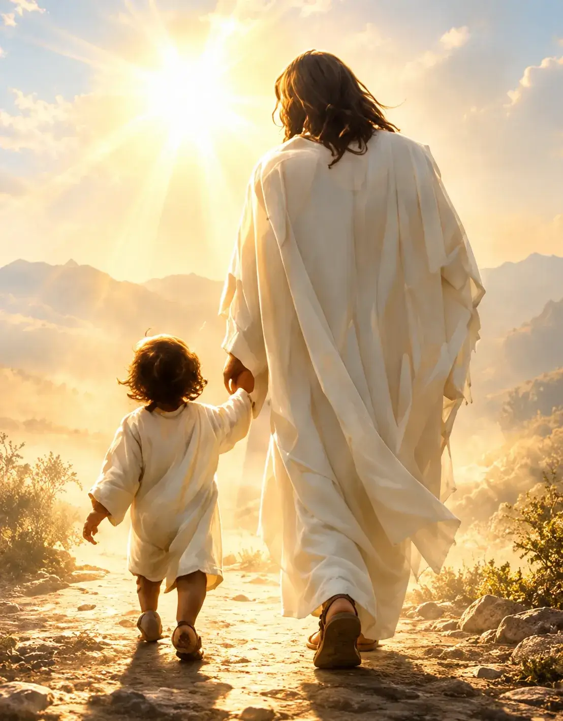 Believers walking in golden light